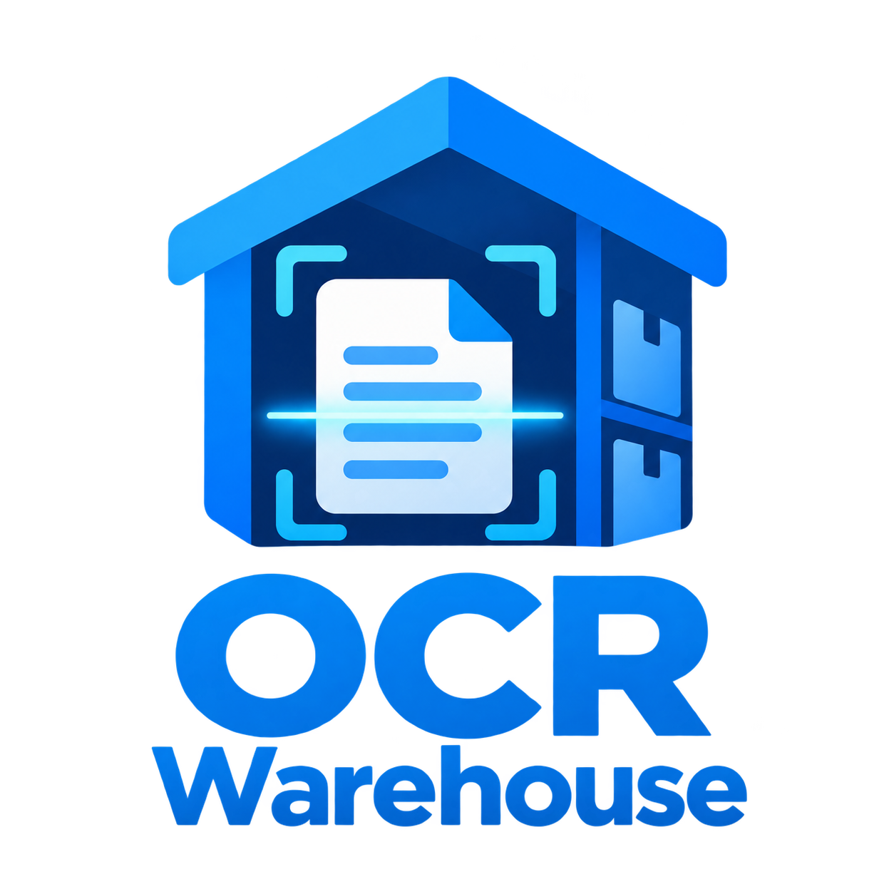 OcrWarehouse — kvadratni grafički prikaz aplikacije s logotipom i plavim akcentima